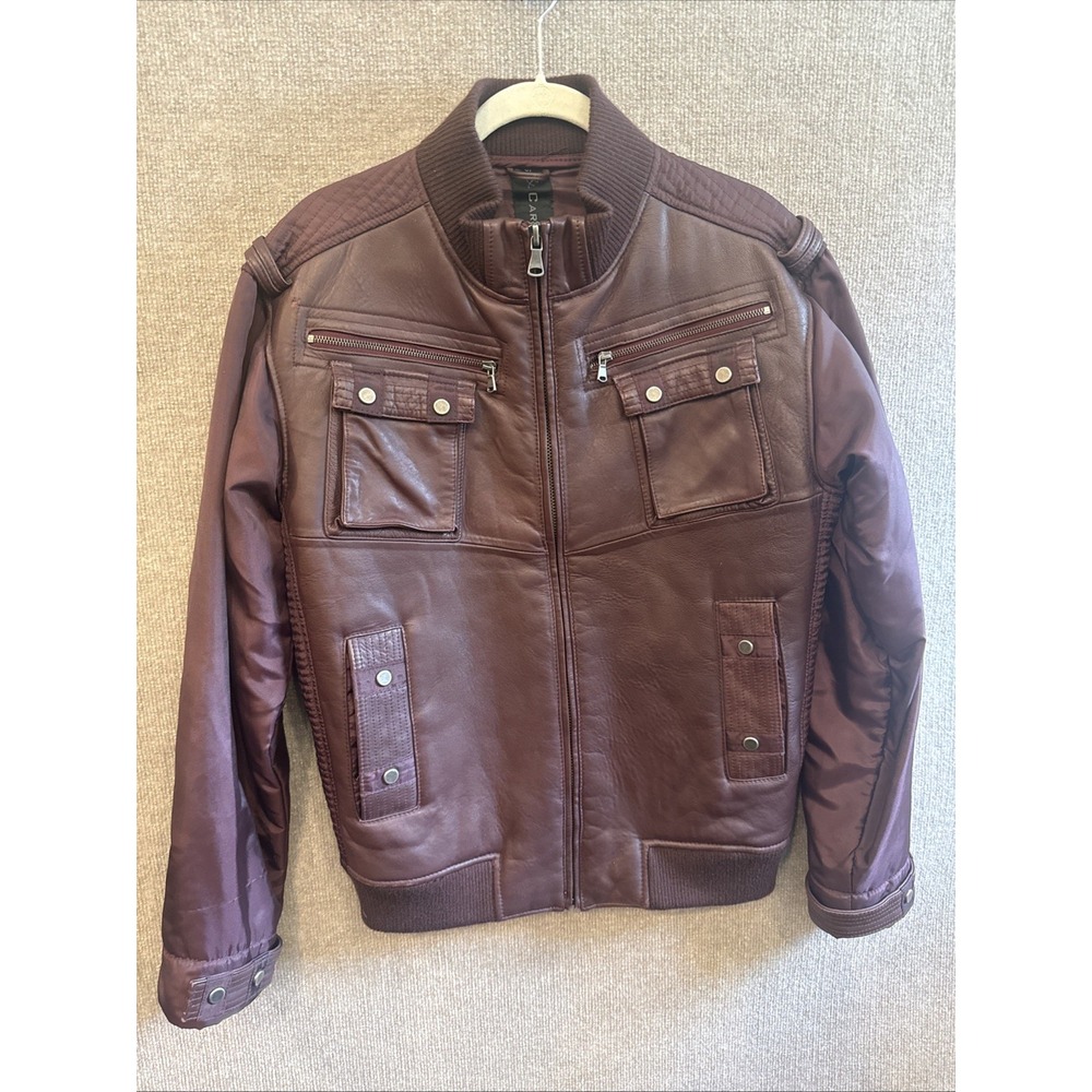 Knowles & Carter Mens Burgundy Brown Leather & Polyester Jacket Men's M EUC